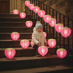 Strawberry Party Decorations,3 PCS Pink Strawberry Paper Lantern, 8″ & 12″ Straw