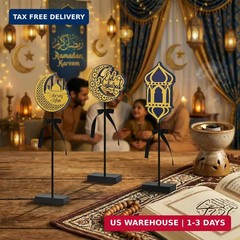 Smile Ramadan Wooden Decorations Eid Mubarak, Islamic Ramadan Tiered Tray Decor
