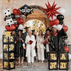 2026 Graduation Decorations Class of 2026 Red and Black Balloons Arch kit with B