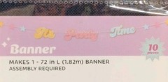 It’s Party Time String Banner Retro Font 72” Pink Blue Yellow Trimmed In Gold