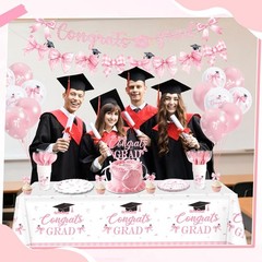 2026 Graduation Decorations – 214 Pcs Pink Bow Congrats Grad Party Decoration…