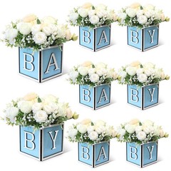 8 Set Baby Shower Centerpieces for Tables – 6 inch Wooden Boxes with Baby Let…