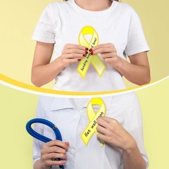 100 Pack Large Gold Childhood Cancer Awareness Ribbon Cutouts Set 2 Markers