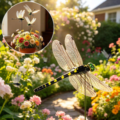 12 Pack 3D Dragonfly Clips, Fake Dragonflies with Stakes, Realistic Plastic Drag