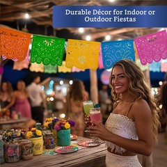 Mexican Party Banners (2 Pack with 10 Plastic Flags per Banner) – Papel Picad…