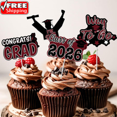 2026 Graduation Cupcake Toppers – 48 Pcs Maroon Graduation Party Supplies Mini C