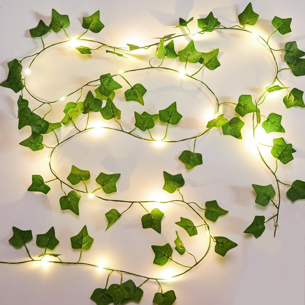 KASZOO 2 Pack 6.56 Ft Vines with Fairy Lights Battery feet, Green