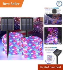 Waterproof Solar Fairy Lights – 66ft 200 LED Red White Blue for Outdoor Holidays