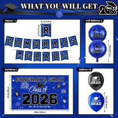 Class of 2026 Graduation Party Decorations – Blue and Black Theme Set