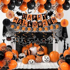 Happy Halloween Banner Kit with Eco-Friendly Paper Fans & Balloons for Parties