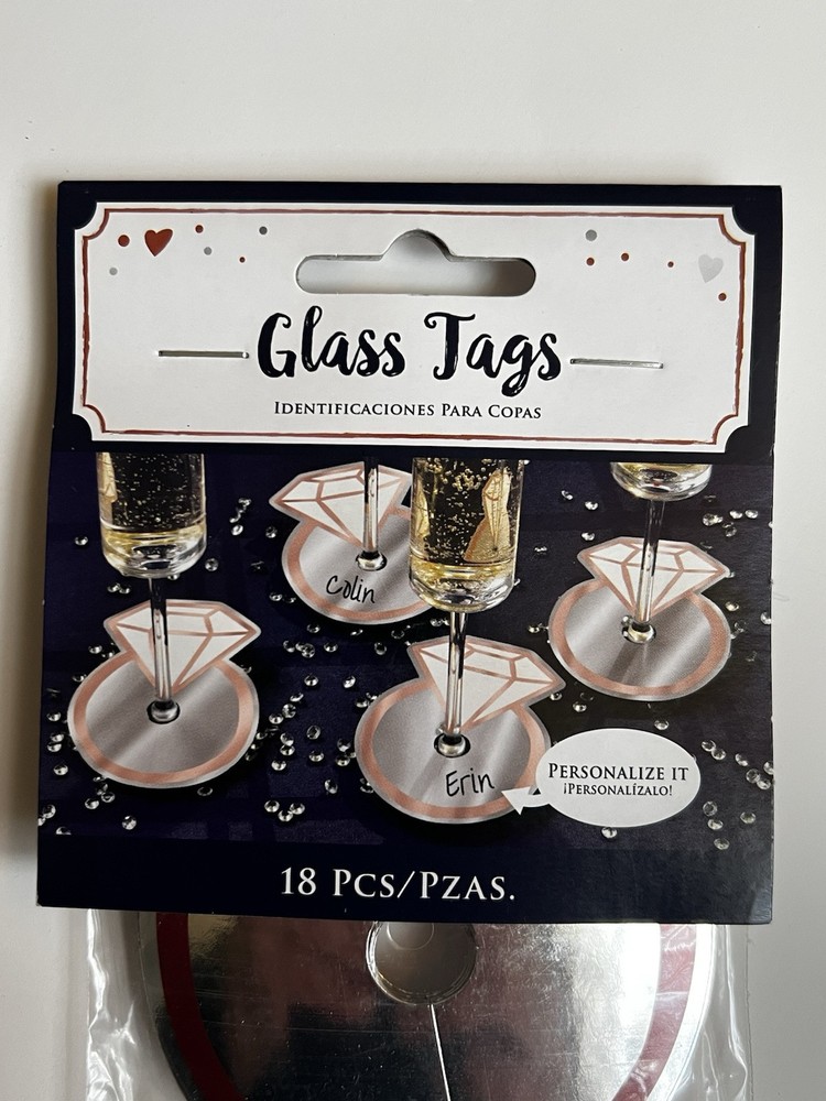 Bride Wedding Engagement Ring Bridal Shower Party Decoration Glass Tags 18 Pcs