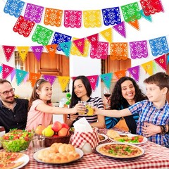 4-Piece Colorful Mexican Papel Picado Banners, Fiesta Party Decorations, Cinc…
