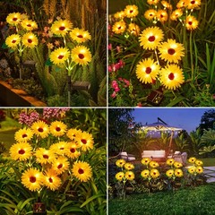 4 Pack Outdoor Solar Garden Lights with 16 Glowing Daisy Flowers & Stems, Wat…