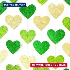 Gold and Green Heart Party Decorations Glitter Paper Love Heart Hanging Banner S