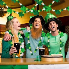 8.2Ft St Patrick’s Day Garlands 3D Felt Shamrock Clover Garlands with Gold Bead