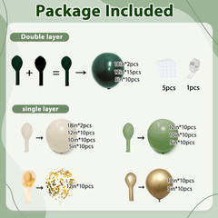 Emerald Green White Gold Balloons Arch Kit,Double Stuffed Dark Green Sage Olive