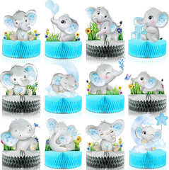 12 Pcs Elephant Themed Baby Shower Decorations Elephant Honeycomb Table Centerpi