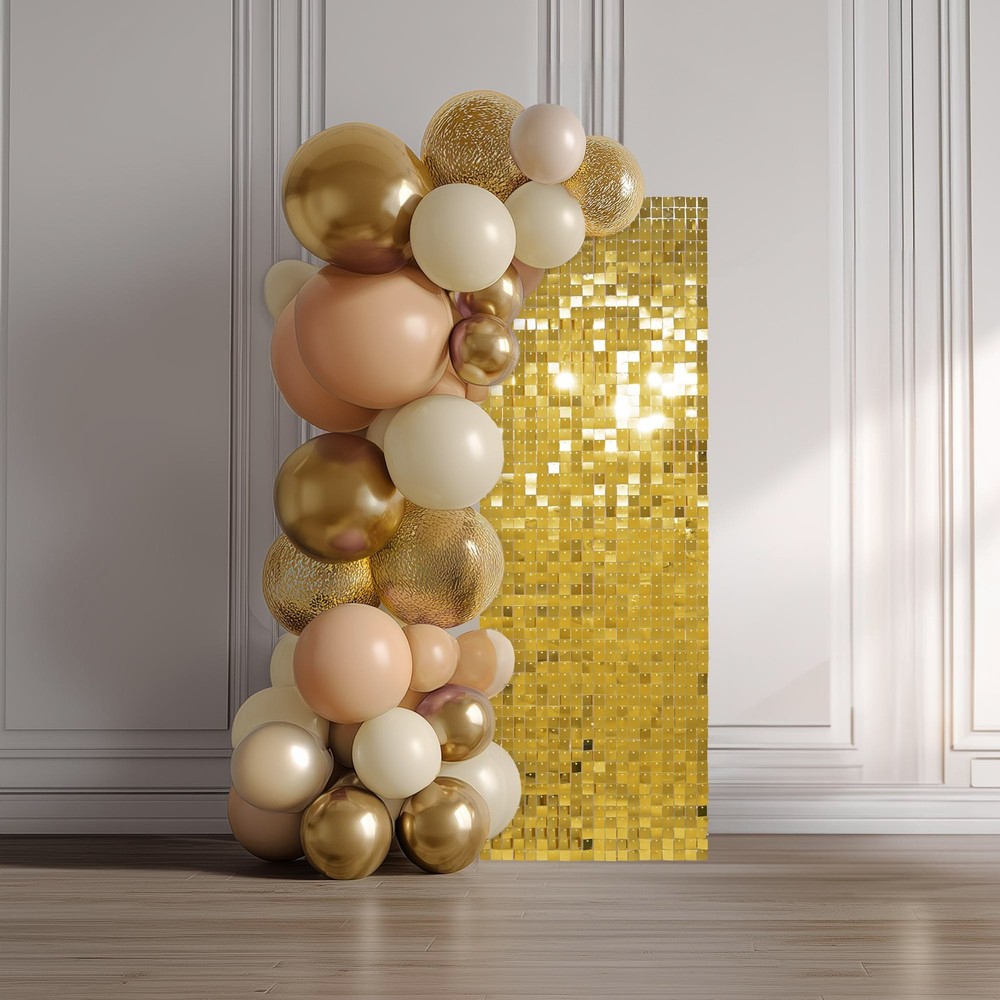 12 Pcs Gold Shimmer Wall Backdrop Panels Square Sequin Party Decoration 3×4 Ft