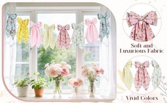 Floral Bow Garland, Pink Gingham Fabric Bow Banner, Vintage Spring Flower Bows