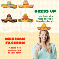 24 Pcs Cinco de Mayo Sombrero Headbands for Mexican Themed Fiesta Party, Party S