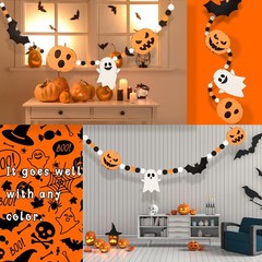 24.6Ft Felt Banner – Cute Pumpkin Ghosts Expressions Bat Pom Pom Garlands – H…