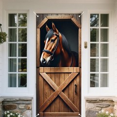 Horse Themed Door Cover Polyester 70.87×35 Inches, Elegant Decor for Home Ent…