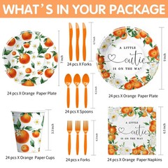Little Cutie Baby Shower Decorations Tableware, Orange Baby Shower Decoration…