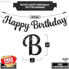 KatchOn Glitter Happy Birthday Banner Black