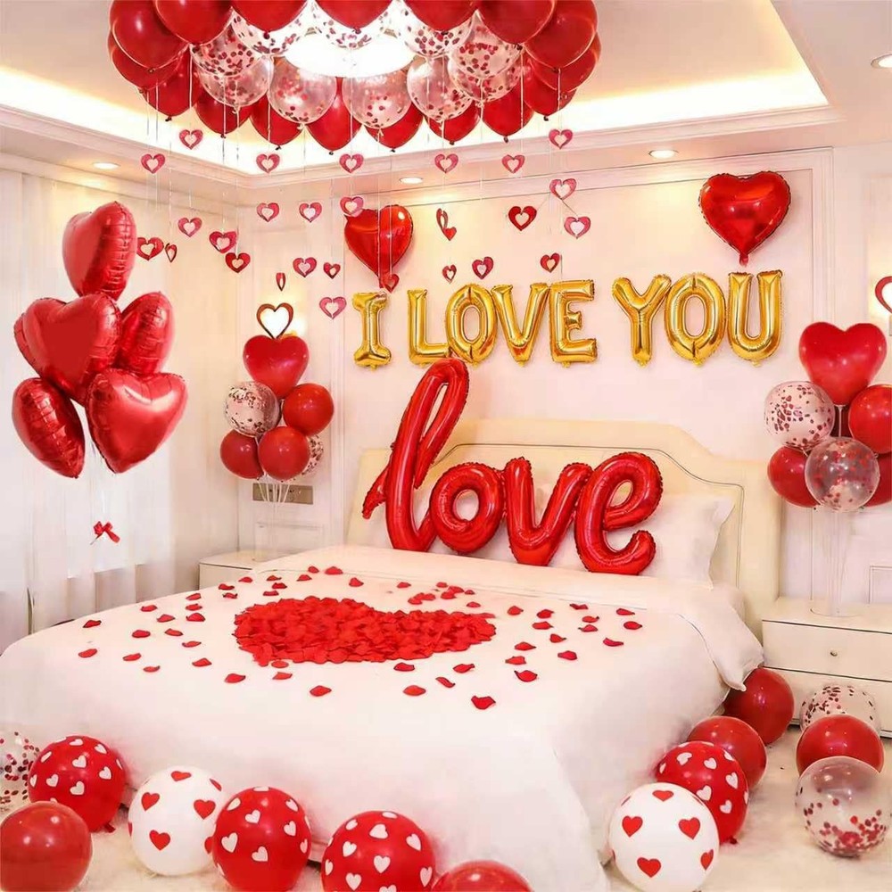1060PCS Valentine’s Day Balloons Kit with 1000 Pcs Silk Rose Petals I Love Yo…