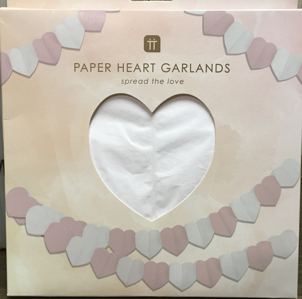 PAPER HEART GARLANDS 10 FT (PINK) BY TALKING TABLES NEW IN PACKAGE
