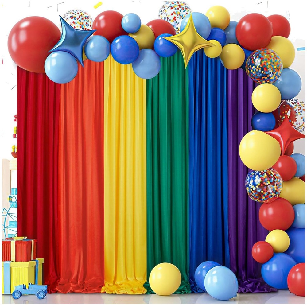 Rainbow Birthday Backdrop: Colorful 10x15ft Curtains Set