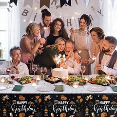 Tegeme 3 Pieces Whiskey Birthday Tablecloth Whiskey Cheer Happy Birthday Table