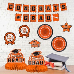 (2 Sets) Orange 2024 Graduation Decorations – Congrats Grad Banner & Party Sup..