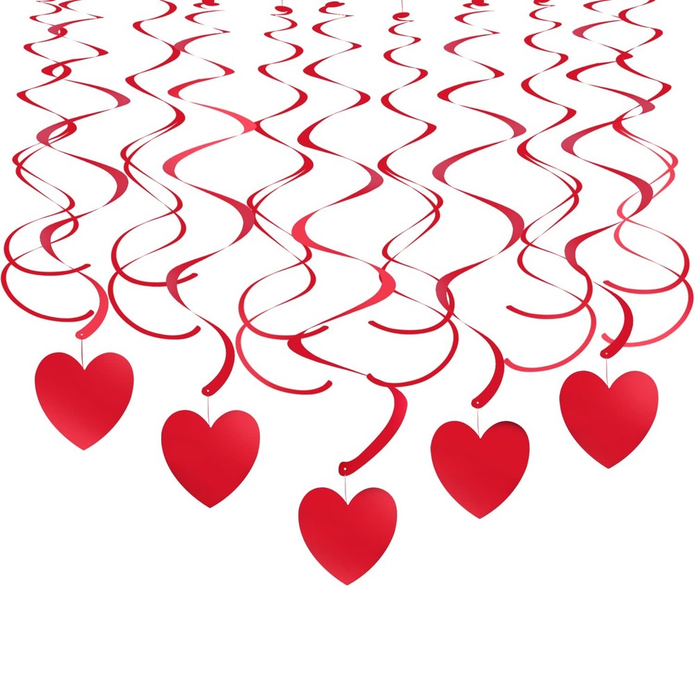 30 PCS Red Heart Hanging Swirls Party Streamers Spiral Decor Valentines