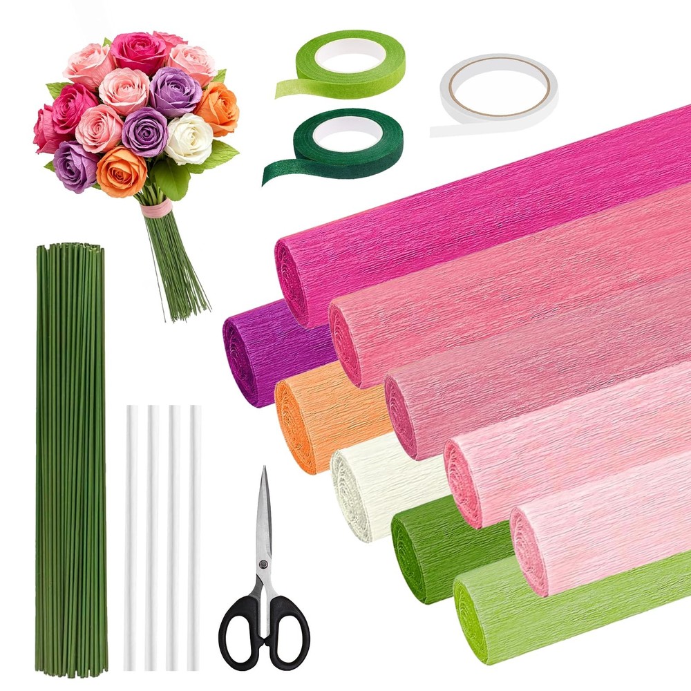 10 PCS 10×98 Inch Macaron Pastel Crepe Paper Streamers Rolls DIY Floral Kit