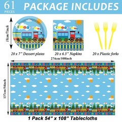 61 Pcs Train Birthday Decorations Chugga Choo Party Tableware Set Cartoon Car…