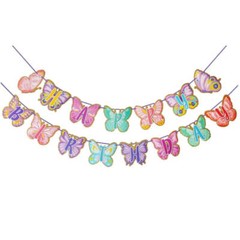 Glitter Colourful Happy Birthday Butterfly Paper Banner Insect Garden Princess