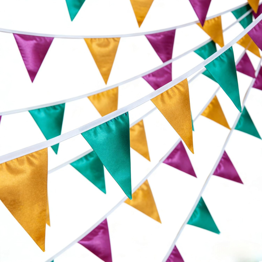 New Orleans Party Decorations Purple Green and Gold Metallic Fabric Triangle Pen