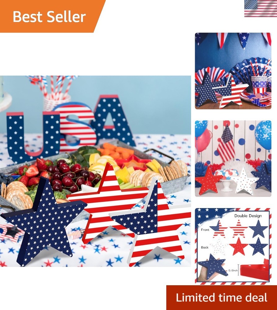 Durable Wooden Star Blocks – 3Pc Set for 4th of July, Labor Day & Memorial Day