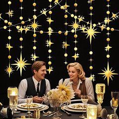Glitter Gold Star Circle Dot Garland 30 Feet Twinkle Gold Star Circle Dot Ceilin