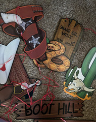 6 Vtg 16″ Beistle WESTERN Paper Cardboard CUTOUTS Boot Hill Gun OK Corral PARTY