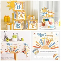 Retro Sun Baby Shower Decor – Sunshine Theme, Boho Boy Party Supplies & Decorati