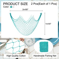 2 Pack Decorative Fishing Net Decor, Beige and Peacock Blue 80×40 Inch Net