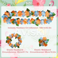 32pcs Tropical Hawaiian Party Decor, Flower Leis Headband Necklace Bracelet Set