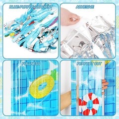 4 Pack Pool Party Backdrop Decoration 3.3×6.6 ft Summer Beach Foil Fringe