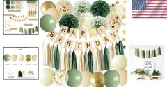 Complete Sage Green Birthday Decorations – Elegant Banner & Balloons Set