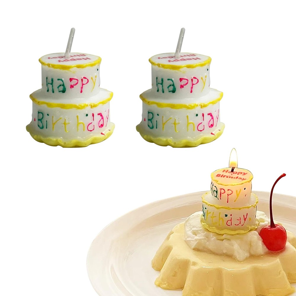Happy Birthday Candle For Cake White Shape Mini Birthday Topper Decor 2 PCS