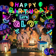 Neon Glow Party Decorations Supplies Include Neon Let’S Glow Backdrop Glow in th