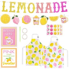 Lemonade Stand Supplies, 2 Pack Lemon Aprons with Pockets, 2 Lemonade Banners…
