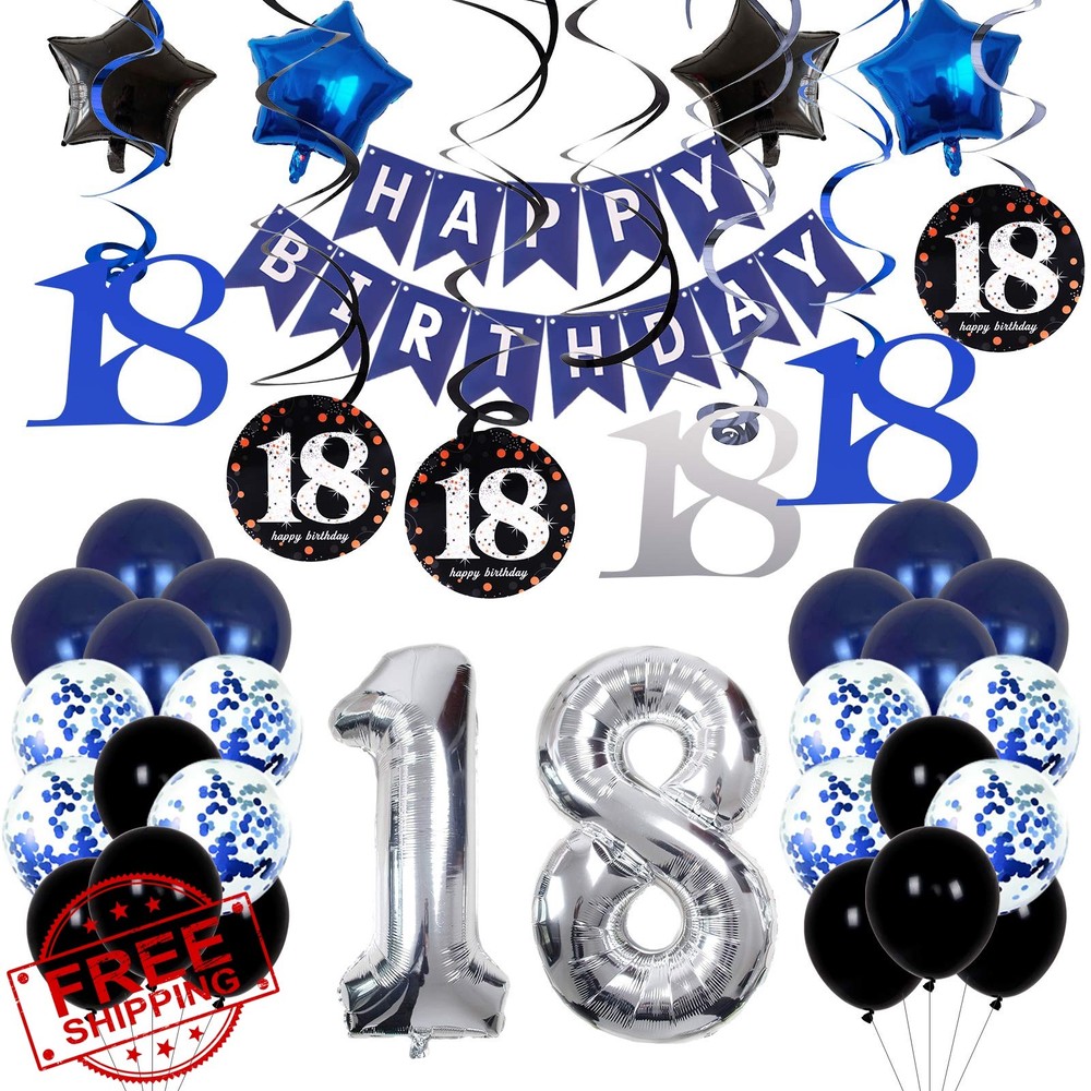 HULASO 18th Birthday Decorations Dark Blue Silver Balloons